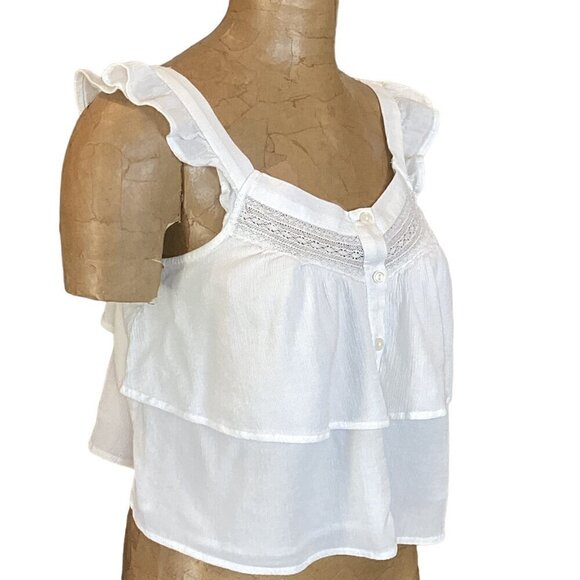 AEO American Eagle White Ruffle Layered Flutter Sleeve Button Tank Top S #267J - Picture 2 of 9